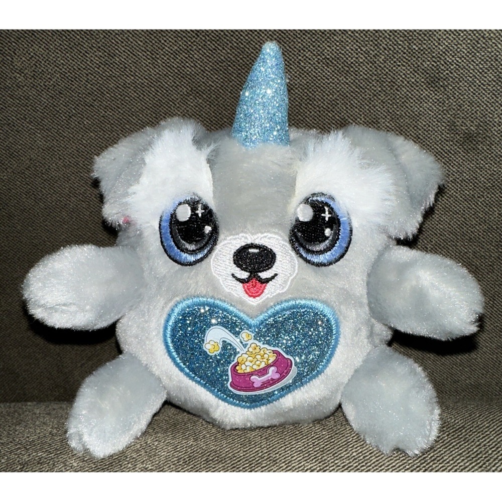 Zuru Puppycorn Puppy Rainbocorns Dog Unicorn Gray Blue Glitter Wings Heart‎ 4"